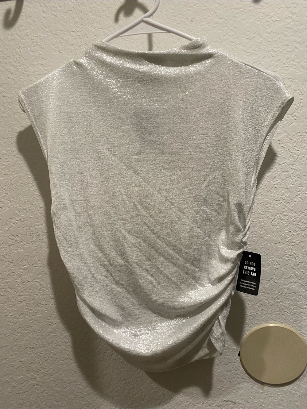 Express Shimmery White Short Sleeve Drape Tee